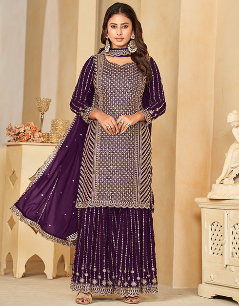 glamorous purple taupe faux georgette heavy designer wedding wear salwar suit with purple taupe faux georgette df-28-10282 Close-up View
